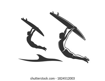 Surfer silhouette isolated on white background. Design elements. Vector illustration