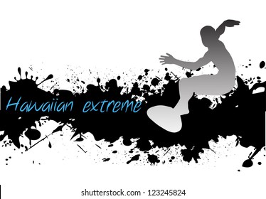 Surfer silhouette on grunge background