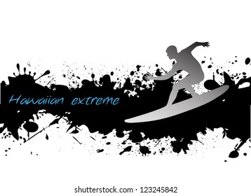 Surfer silhouette on grunge background