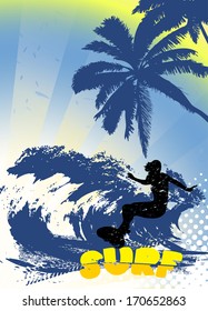 surfer silhouette on grunge background