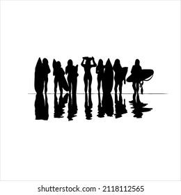 surfer silhouette vector hand drawing illustration isolated on white background, surfers vector illustration