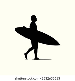 surfer silhouette vector illustration isolated white creamy color background