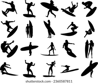 Surfer Silhouette, vector set of Surfing silhouette, surf vector pack