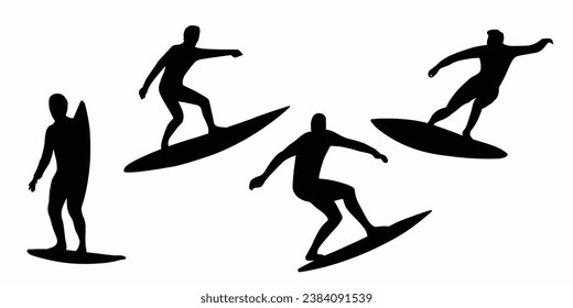 Surfer silhouettes set. Surfing silhouettes. Vector illustration