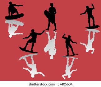 surfer silhouettes - vector