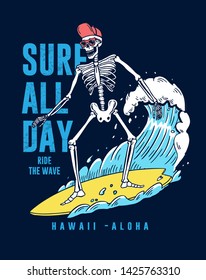 The Surfer skeleton illustration the with big wave. For t-shirt print and other uses.