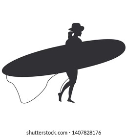 Surfer - sketch girl with surfboard - isolated on white background - vector