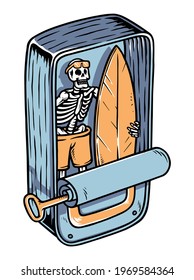 Surfer skull in the tin illustration