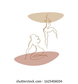 Surfer sports girl concept. Hakuna matata lifestyle. Modern abstract line art. Creative poster or banner. Pastel colors. Flat design collage composition. Vector illustration. Clipart image.