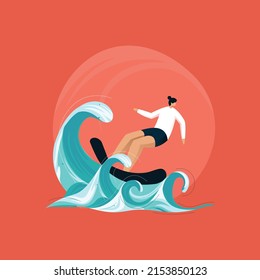 Surfer standing on surf board, beach and summer wave rider, Tropical lifestyle concept