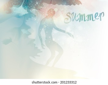 SURFER / Summer background with silhouette of person on the board   