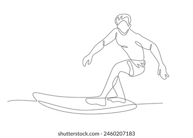 Surfer. Summer concept one-line drawing