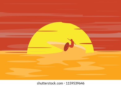 surfer in sunset vector illustration 