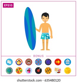 Surfer with Surfboard Icon