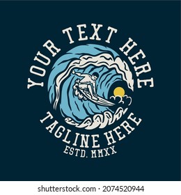 surfer surfing on the sea wave vintage t shirt design template