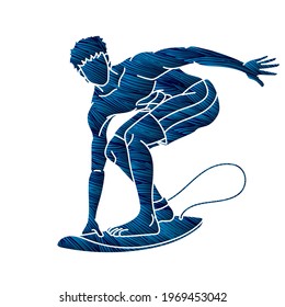 Surfer Surfing Sport Male Player Action Cartoon Graphic Vector