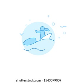Surfer, surfing vector icon. Flat illustration. Filled line style. Blue monochrome design. Editable stroke. Adjust line weight.