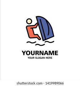 Surfer, Surfing, Water, Wind, Sport Business Logo Template. Flat Color
