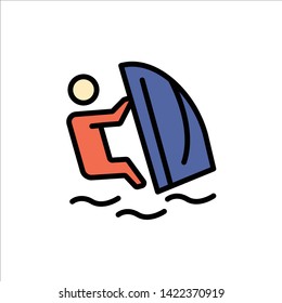 Surfer, Surfing, Water, Wind, Sport  Flat Color Icon. Vector icon banner Template