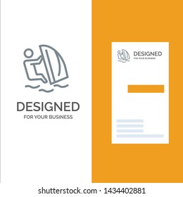 Surfer, Surfing, Water, Wind, Sport Grey Logo Design and Business Card Template