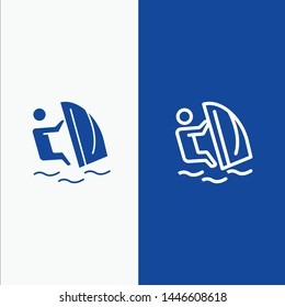 Surfer, Surfing, Water, Wind, Sport Line and Glyph Solid icon Blue banner Line and Glyph Solid icon Blue banner