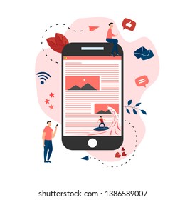 Surfer surfing a wave web page vector illustration. Web page surfing concept.	