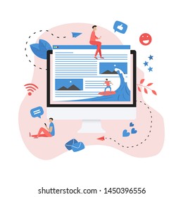 Surfer surfing a wave web page vector illustration. Web page surfing concept.	