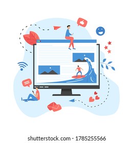 Surfer surfing a wave web page vector illustration. Web page surfing concept