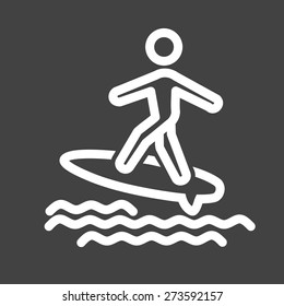 Surfer, surfingboard, water sport icon vector image. Can also be used for sports, fitness, recreation. Suitable for web apps, mobile apps and print media.