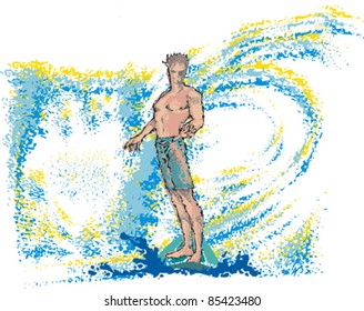 a surfer taking a tube in the sea
