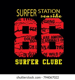 surfer typographic t shirt design vector