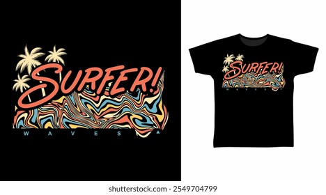 Surfer Typography with Line Art Hand Drawn vector Tshirt Design