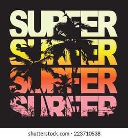 Surfer typography, t-shirt graphics, vectors