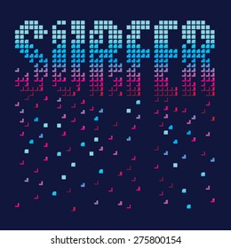 Tipografía surfera, gráficos en pantalones T, vectores, juegos
