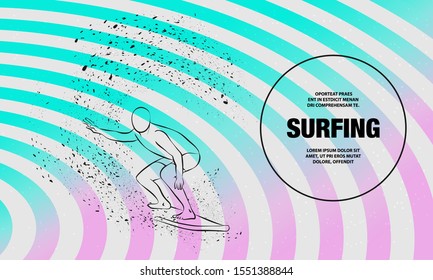 Surfer under the wave. Vector outline of surfing sport illustration.