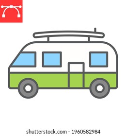 Surfer van color line icon, vehicle and beach, summer van vector icon, vector graphics, editable stroke filled outline sign, eps 10