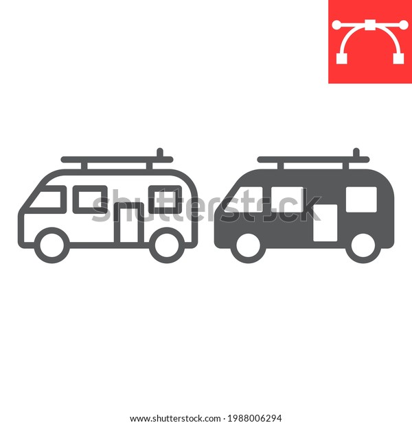 Surfer van line and glyph icon, vehicle and beach,\
summer van vector icon, vector graphics, editable stroke outline\
sign, eps 10