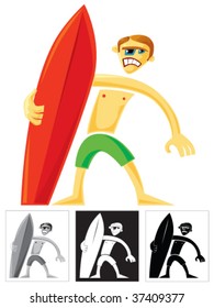 Surfer vector in 4 variations: color, gray, black & white.