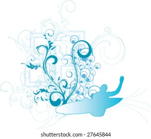 surfer vector background with flower elements