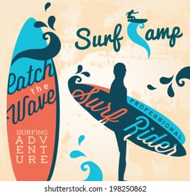 Surfer Vector Elements in Vintage Style