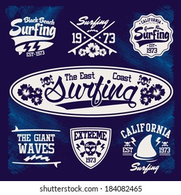 surfer vector set - vector label set. apparel. 
