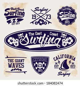 surfer vector set - vector label set. apparel. 