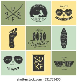 Surfer vector set. Vintage elements and labels. Vector EPS8 illustration. 