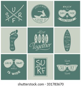 Surfer vector set. Vintage elements and labels. Vector EPS8 illustration. 