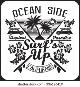surfer vector set. vintage surf elements. vector retro surf label set.
