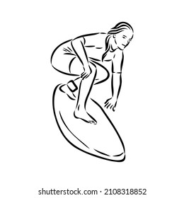 Surfer in wave pincel ink sketch serigrafía dibujada a mano
