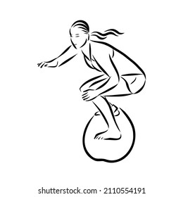 Surfer in wave brush ink sketch handdrawn serigraphy print