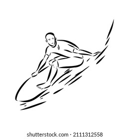 Surfer in wave brush ink sketch handdrawn serigraphy print