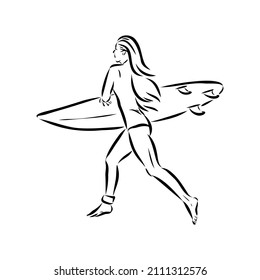 Surfer in wave brush ink sketch handdrawn serigraphy print