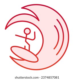 Icono de surfista y ondulación plana. Los íconos rojos del deporte acuático son de diseño. Diseño de estilo gradiente de surf, diseñado para web y app. Eps 10